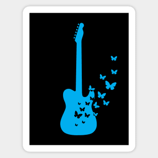 T-Style Electric Guitar Silhouette Turning Into Butterflies Blue Sticker